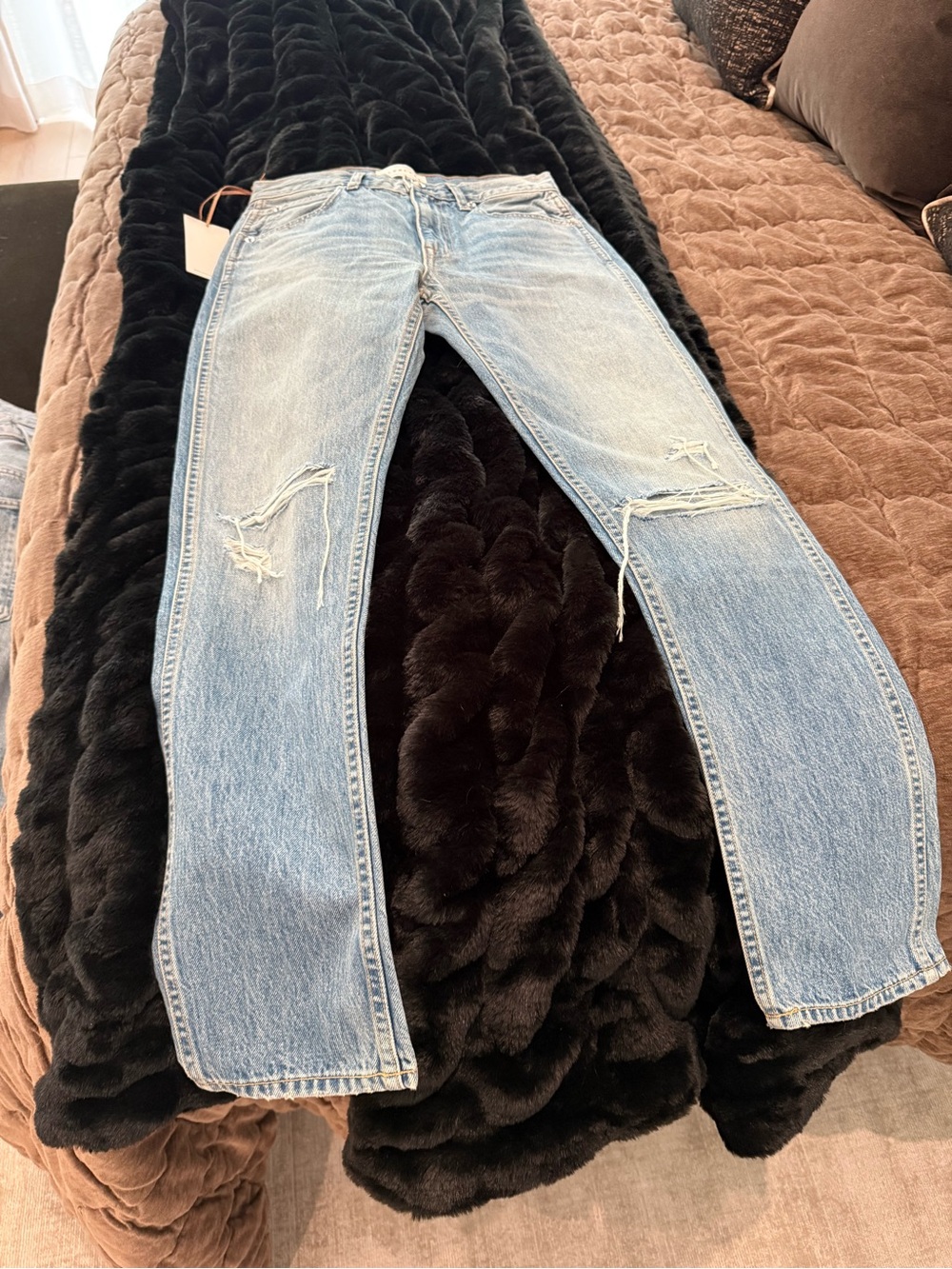 SLVRLAKE Light Blue Distressed Straight-Leg Jeans